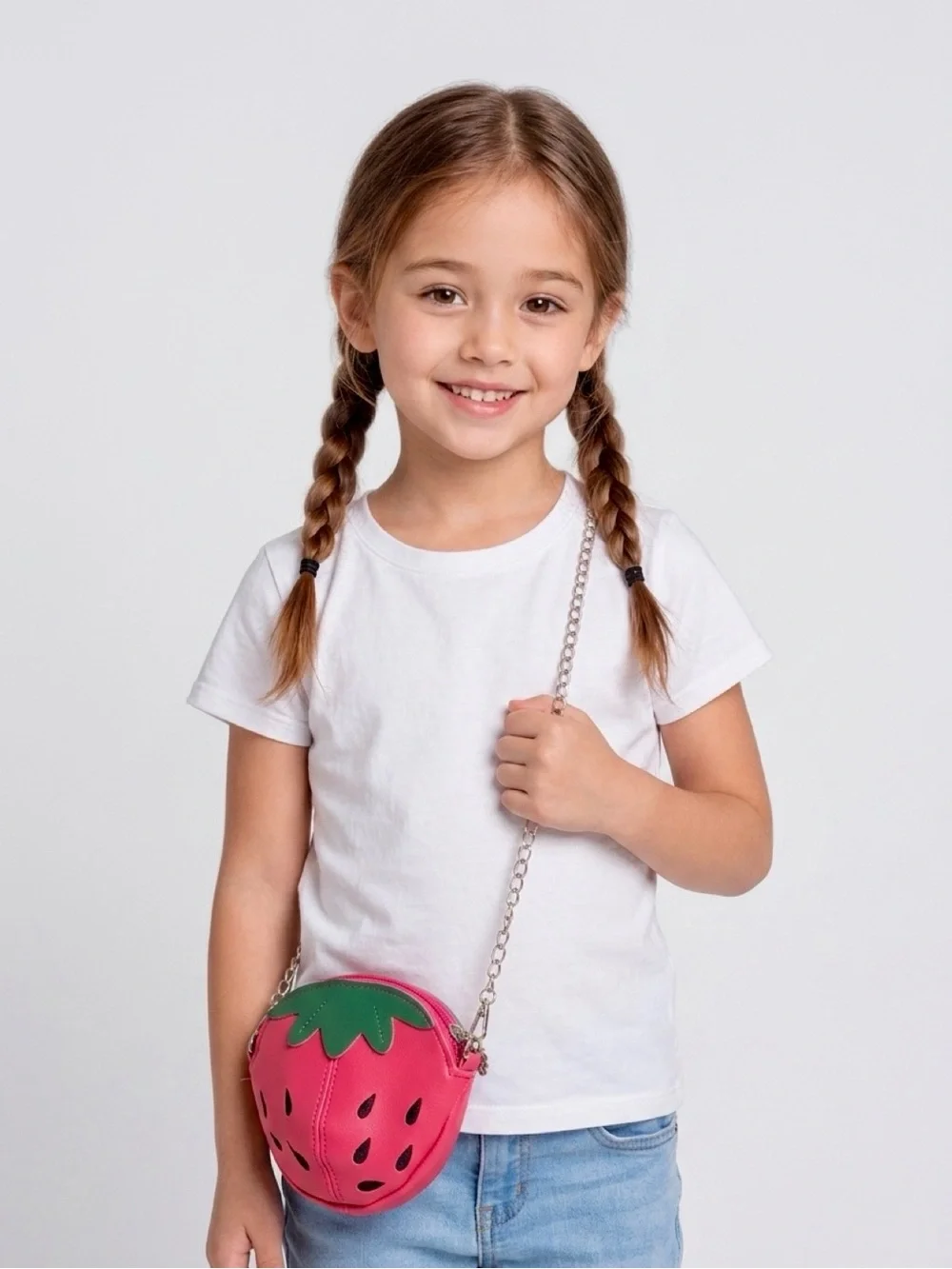 Kids Girls Strawberry Mini Crossbody Purse Red Fruit Bag Gold Chain